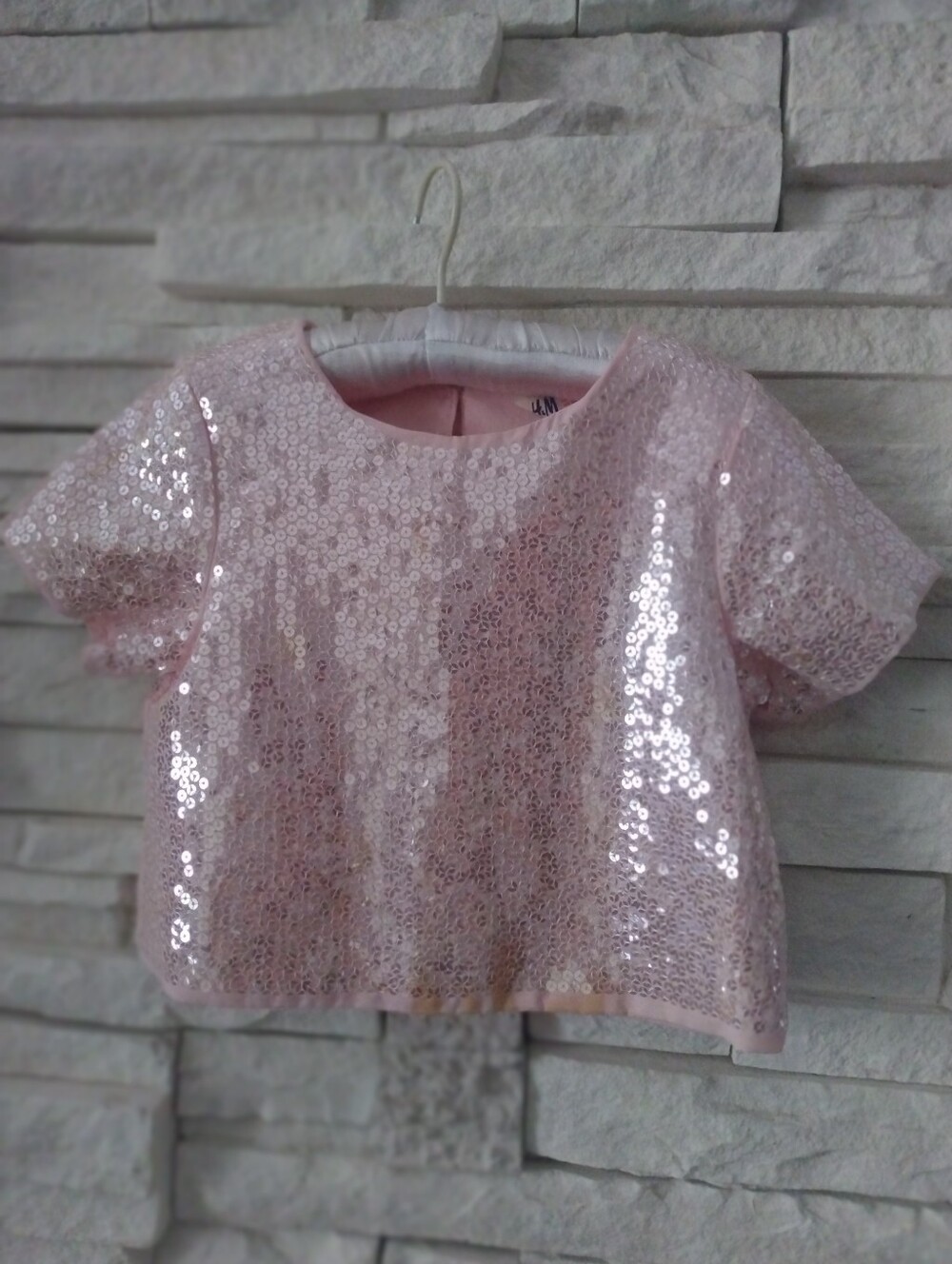 H&M Light Pink Sequin Short Sleeve Top